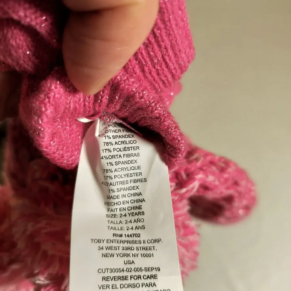 Toby Enterprises Pink Glitter Knit Hat & Mittens Set - Toddler Size 2-4 Years